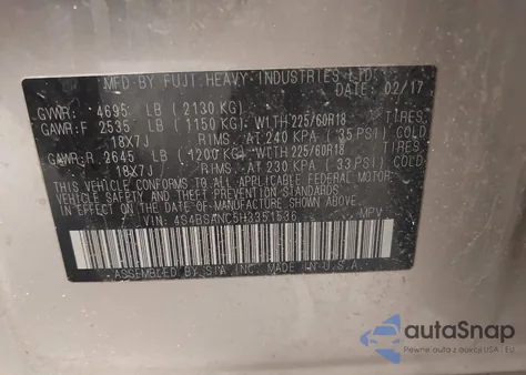 2017 Subaru Outback 2.5I Limited from USA, damaged, VIN 4S4BSANC5H3351536